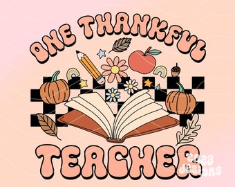 Thankful Teacher PNG, Retro Fall Sublimation Design (Digital Download)