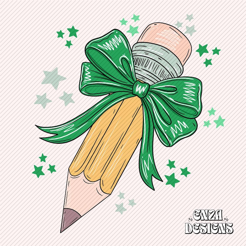 Back To School Teacher Png Design For Sublimation Dtf UVDtf, Trendy Teacher Png Designs For Shirts,  Pencil With Green Bow, Popular Png