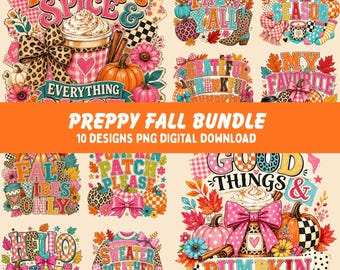 Preppy Fall PNG Bundle, Autumn Sublimation Designs (Digital Download)
