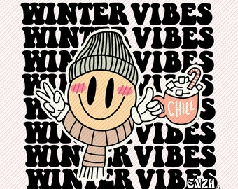 Winter Vibes Png, Trendy Christmas Png, Smiley Winter Png, Christmas Sublimation Shirt Design Digital Download, Holidays Dtf Png Design