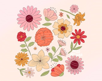 Spring Flowers Png Digital Design for Shirts, Floral Sublimation, Botanical Png, Wildflowers Clipart, Wildflower Bouquet, Coquette Girl Png
