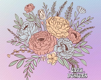 Floral Bouquet Png Boho Flowers Png Sublimation Design Digital Download for Shirts, Spring Floral Sublimation, Botanical Png, Trendy Png