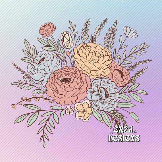 Floral Bouquet Png Boho Flowers Png Sublimation Design Digital Download for Shirts, Spring Floral Sublimation, Botanical Png, Trendy Png