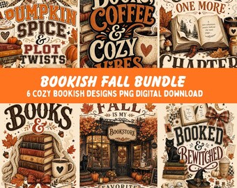 Bookish Fall PNG Bundle, Cozy Reader Designs, Autumn Book Lover Clipart, Books & Coffee PNG Digital Download
