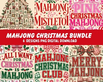 Mahjong Christmas PNG Bundle, 6 Holiday Shirt Designs (Digital Download)