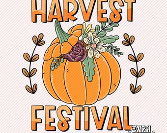 Harvest Festival Png, Fall Shirt Design, Pumpkins with Flowers Png, Trendy Autumn Png Files for Sublimation Digital Download, Fall Png