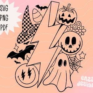Halloween Svg Files, Lightning Bolt Svg, Halloween Shirt Svg, Smiley Halloween Png, Checkered Svg, Svg Designs, Retro Halloween Png Files