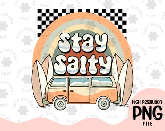 Stay Salty PNG, diseño retro de verano para sublimación (descarga digital)