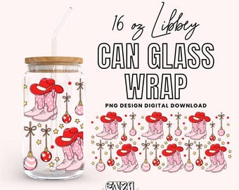 Cowgirl Christmas Libbey Can Glass Wrap, Western Boots PNG (Digital Download)