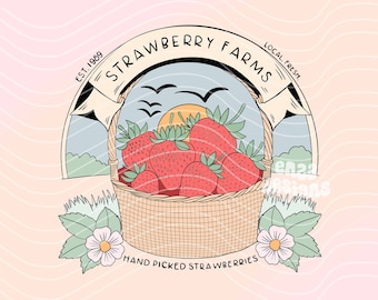 Strawberry Farms Png, Trendy Spring Png, Strawberry Season Png, Strawberry Shirt Designs, Summer Png Designs, Vintage Strawberry Png
