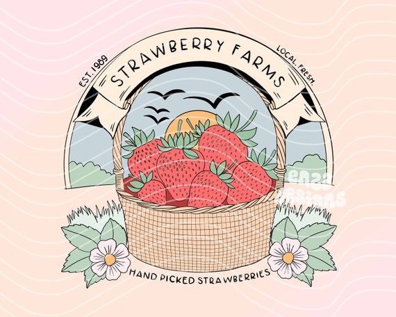 Strawberry Farms Png, Trendy Spring Png, Strawberry Season Png, Strawberry Shirt Designs, Summer Png Designs, Vintage Strawberry Png