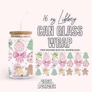 Christmas Teacher 16 oz Libbey Can Glass Wrap Png Digital Download, Holiday Libbey Can Wrap Png Uv Dtf designs, Pencil Bows Libbey Cup Png