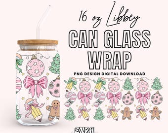 Christmas Teacher Libbey Can Glass Wrap, Holiday Pencil Bows PNG (Digital Download)