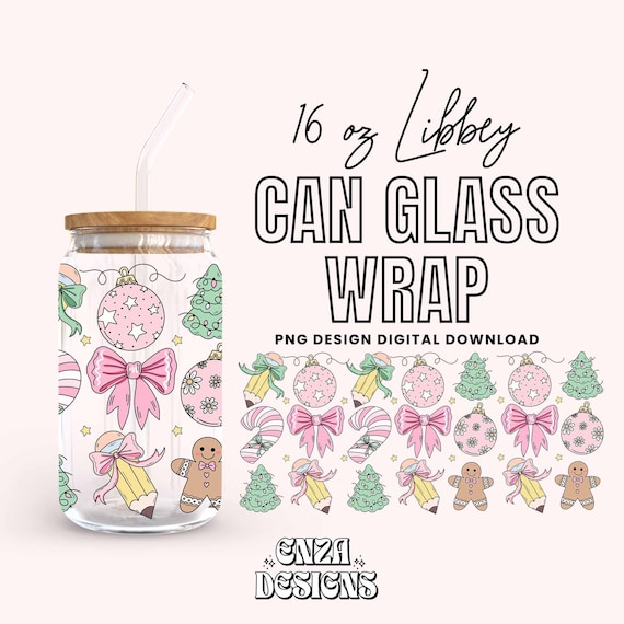 Christmas Teacher 16 oz Libbey Can Glass Wrap Png Digital Download, Holiday Libbey Can Wrap Png Uv Dtf designs, Pencil Bows Libbey Cup Png