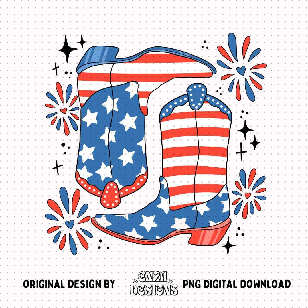 4th of July Cowgirl Boots Png Sublimation Designs Digital Download ...