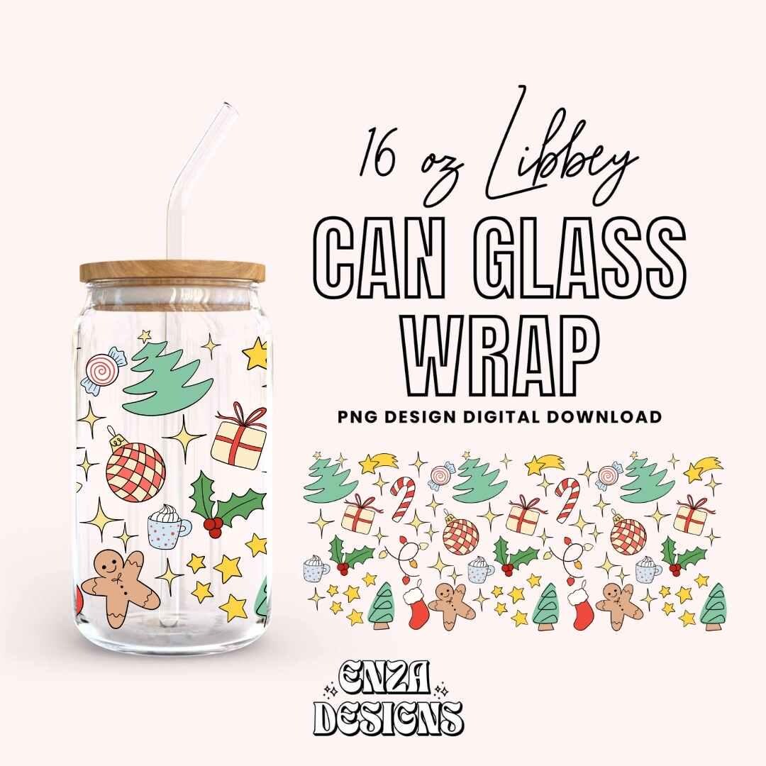 Christmas 16oz Png Libbey Can Glass Wrap Digital Design Download ...