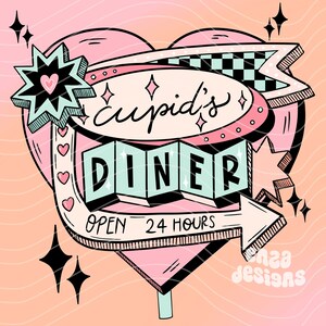 Retro Alla hjärtans dag png, Cupids Diner png, Alla hjärtans dag sublimeringsdesigner för skjortor, Alla hjärtans dag digital nedladdning, Alla hjärtans dag png clipart
