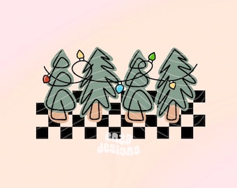 Retro Christmas Tree PNG, Checkered Design (Digital Download)