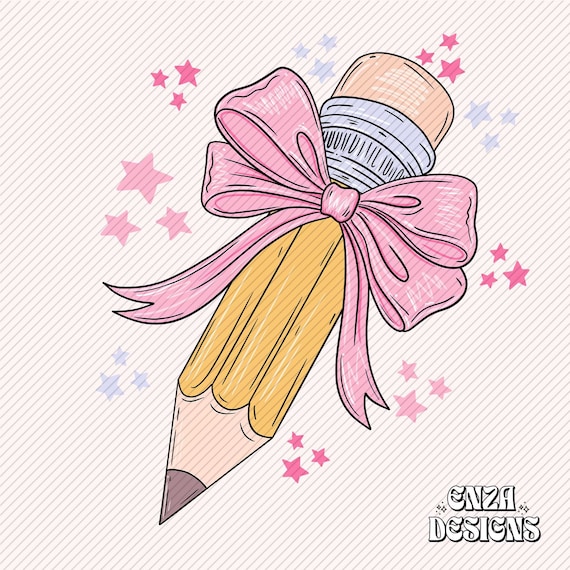 Teacher Png Design For Sublimation Dtf UVDtf, Trendy Teacher Png Designs For Shirts, Coquette Pencil With Pink Bow