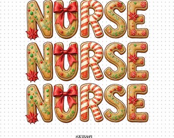 Nurse Gingerbread Christmas PNG, Holiday RN Design (Digital Download)