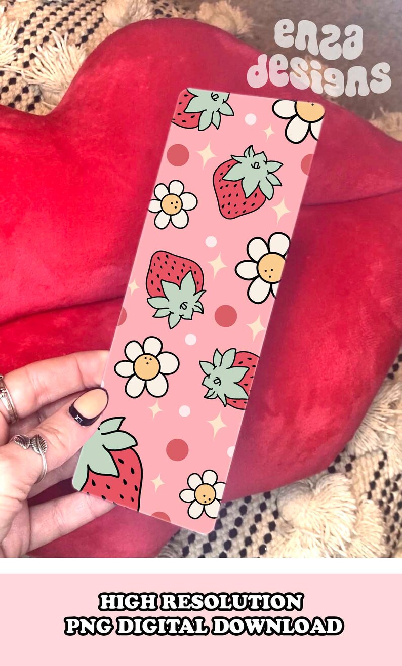 Strawberry Bookmark Design, Trendy Bookmark Png, Cute Printable Bookmark Png File Digital Download, Bookish DIY Printable Bookmark