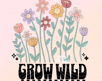 Crecer salvaje png diseño de sublimación descarga digital, flores silvestres png diseño de primavera, margarita png sublimación de verano, flores de primavera diseño pngs