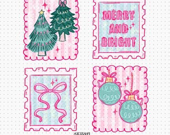 Preppy Christmas PNG Design, Coquette Stamp Art (Digital Download)
