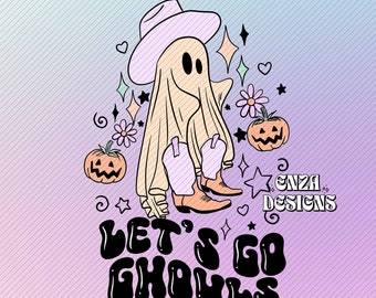 Western Halloween-spöke PNG, retro-tröjadesign (digital nedladdning)