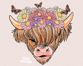 Highland Cow Png Designs for Shirts Sublimation Digital Download, Farm Animals Highland Cow Shirt Design Png, Western Cow Png, Cute Cow Png
