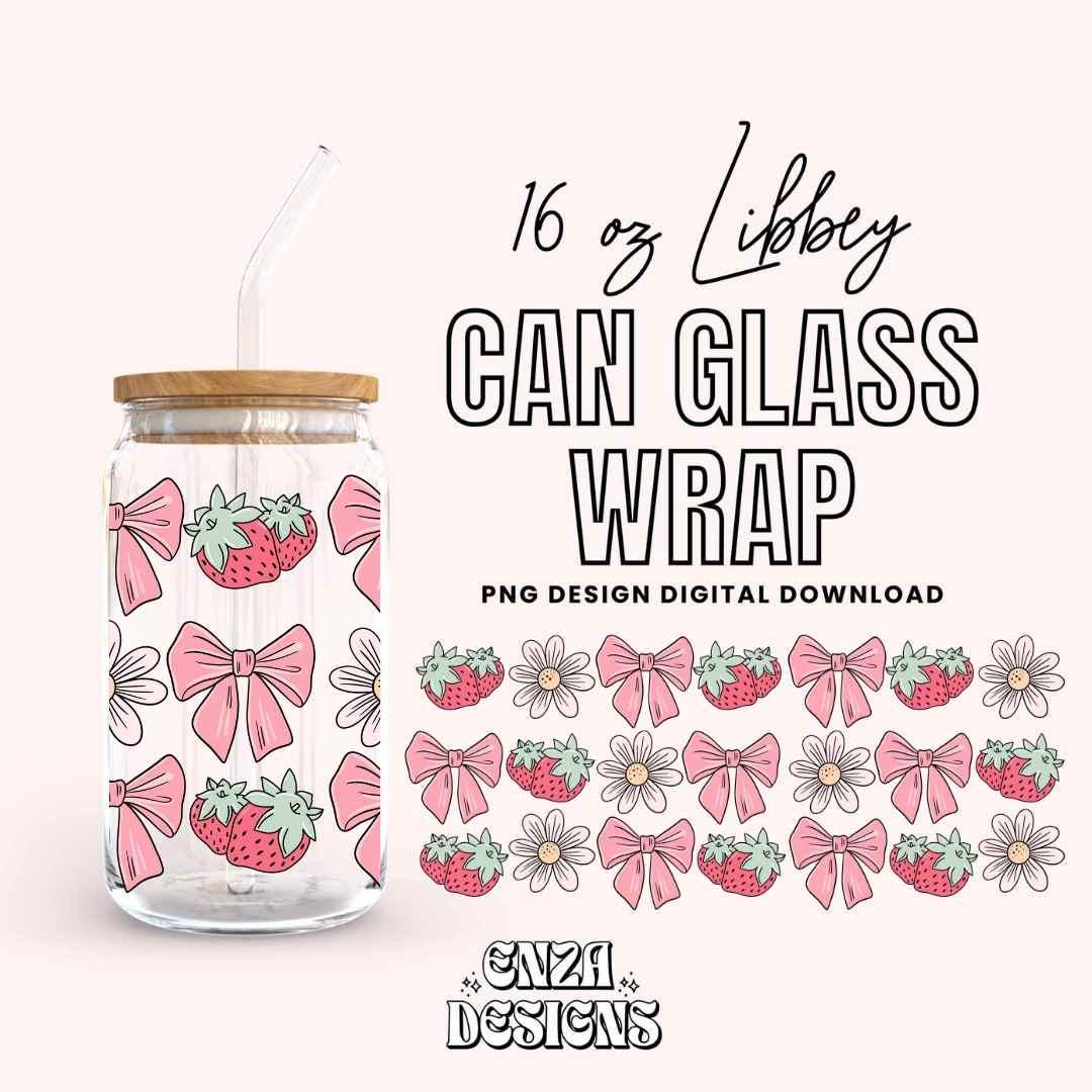 Strawberry Daisy 16 Oz Libbey Can Glass Wrap Png Digital Download ...