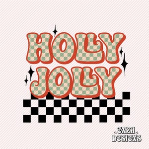 Holly Jolly Png Digital Design for Shirts Sublimation Png, Retro Christmas Png, Merry Christmas Png, Checkered Christmas Vibes Png