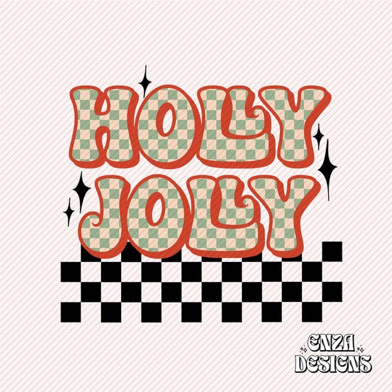 Holly Jolly Png Digital Design for Shirts Sublimation Png, Retro Christmas Png, Merry Christmas Png, Checkered Christmas Vibes Png