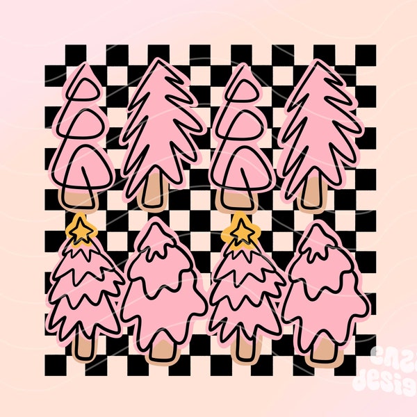 Checkered Pink Trees Png, Pink Christmas Png, Retro Christmas Png, Pink Christmas Shirt Design, Christmas Sublimation Designs, Holidays Png