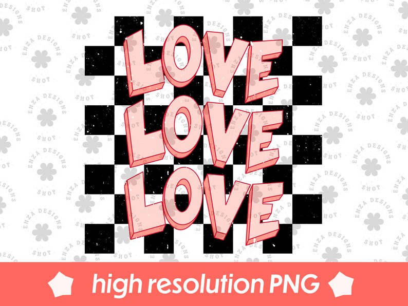 Valentines Day Png Love Png Retro Valentines Png Checkered - Etsy