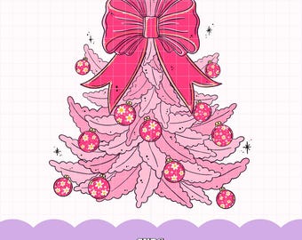 Pink Bow Christmas Tree PNG, Coquette Xmas Design (Digital Download)
