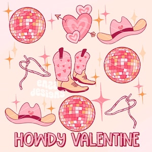 Howdy Valentine Png, Western Valentines Png, Cowgirl Valentines Png, Valentines Day Png, Retro Valentines Png, Disco Ball Valentines Png