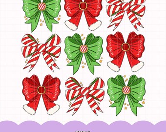 Christmas Bows PNG, Girly Holiday Sublimation (Digital Download)