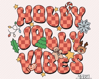 Holly Jolly Vibes Png, Retro Christmas Png, Holiday Png, Wavy Letters Christmas Shirt Design Png Sublimation, Popular Christmas 2024 Png