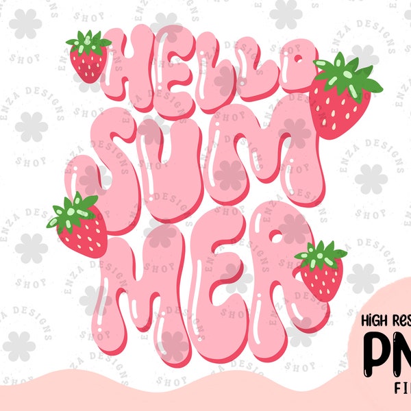 Hello Summer Png, Strawberry Festival Png, Summer Png, Groovy Shirt Design, Boho Summer Png, Summer Sublimation, Strawberry Sublimation