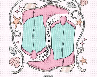 Coastal Cowgirl Boots PNG, Summer Preppy Design (Digital Download)