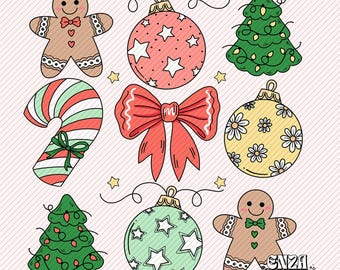 Cute Christmas Ornaments Png Digital Design, Ginger Bread Shirt Design, Christmas Trees Png, Christmas Shirt Png Sublimation Design Download