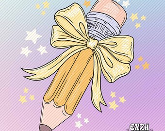 Pencil with Bow PNG, Back To School Design (Digital Download)