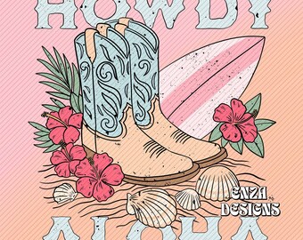 Howdy Aloha Cowgirl PNG, Küsten-Western-Design (Digitaler Download)