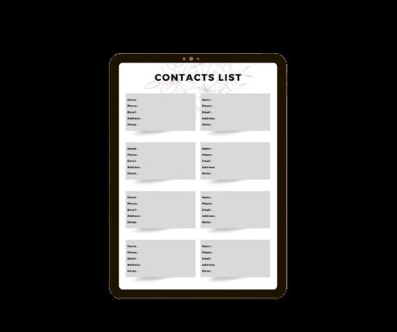 Printable Contacts List A4 Inserts Emergency Contacts | Etsy