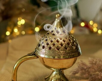 Lámpara Loban vintage latón dorado Dhuni Havan portavasos quemador de incienso