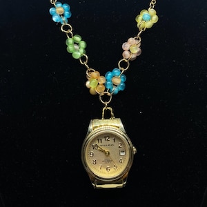 Multicolor Flower Watch Necklace