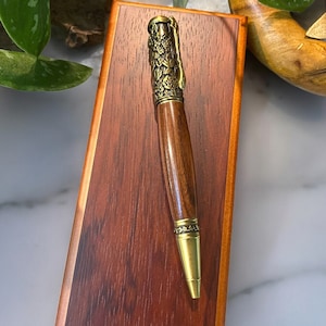 Botanische pen met Boliviaans palissander, hoogwaardige antieke koperen balpen, plantenliefhebber cadeau, kantoor professionele pen cadeau, penverzamelaar