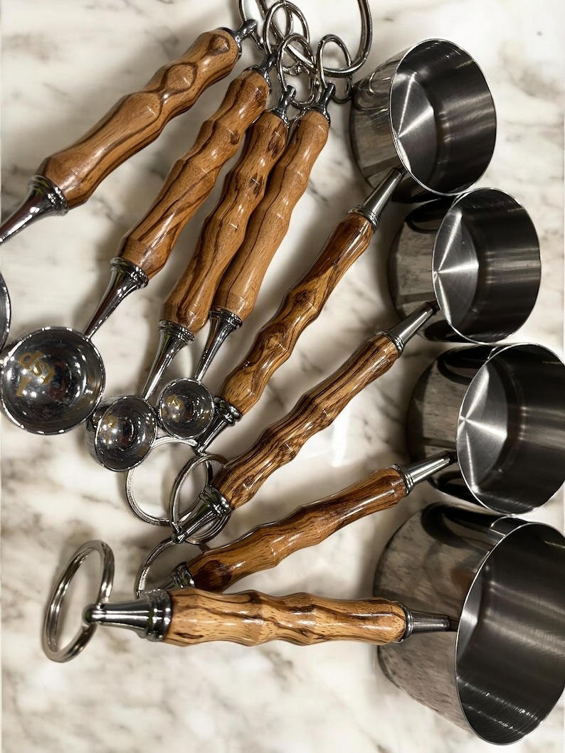 Zebra Wood Measuring Cups and Measuring Spoons Set, Exotic Handmade ...