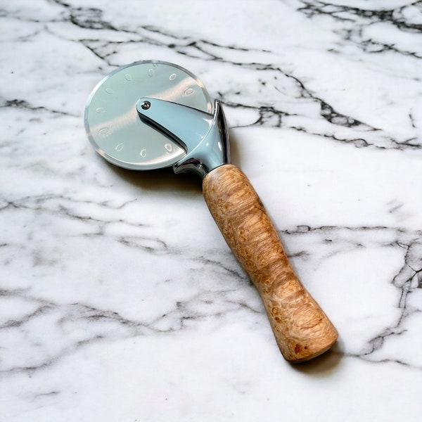 Stainless Steel 4" Pizza Cutter with Handmade Maple Burl Wooden Handle, Hand Turned Pizza Cutter, Rustic Kitchen Utensil, Wooden Home Goods