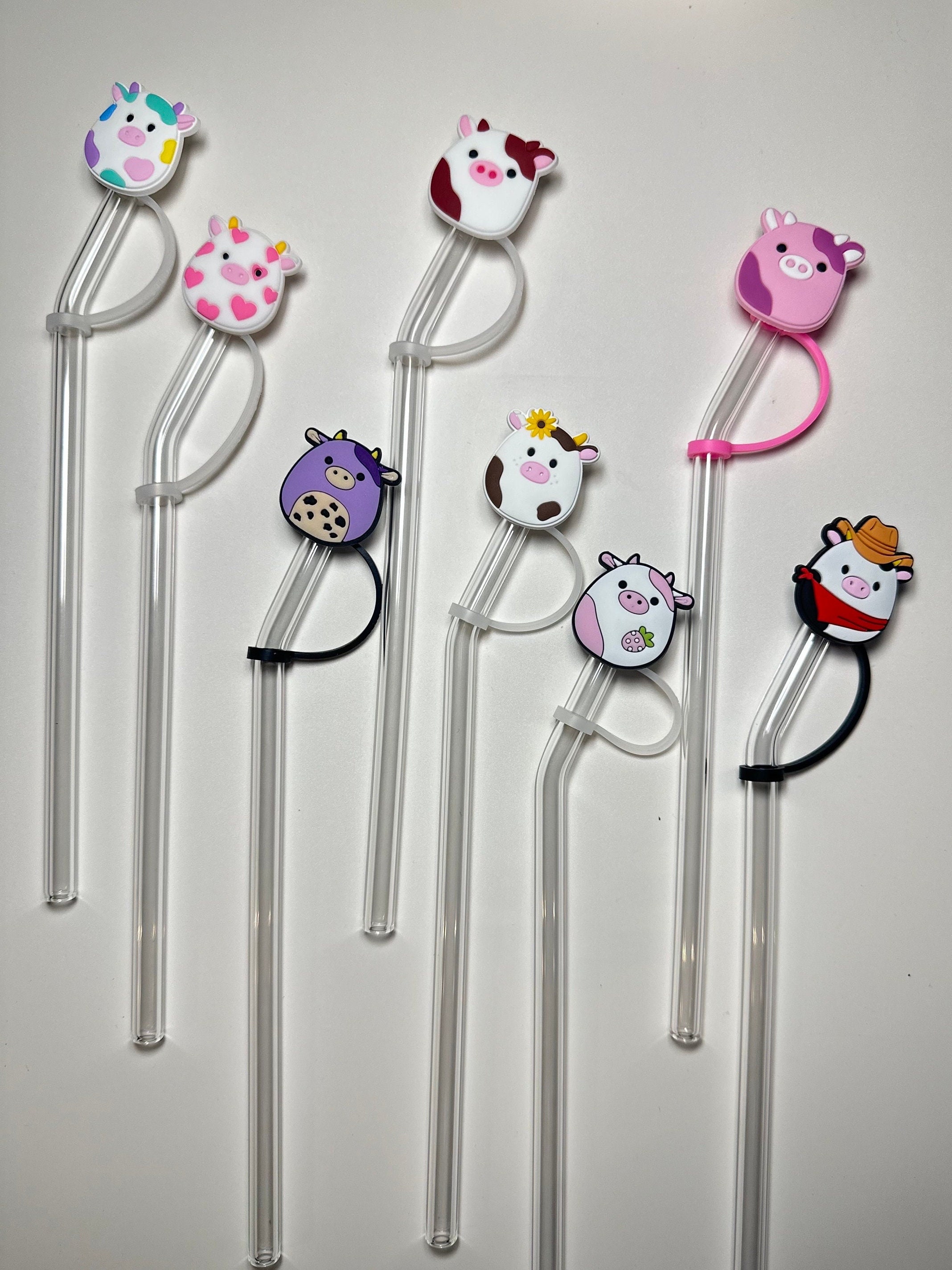  7 PCS Cow Straw Cover Silicone Straw Covers Cap for